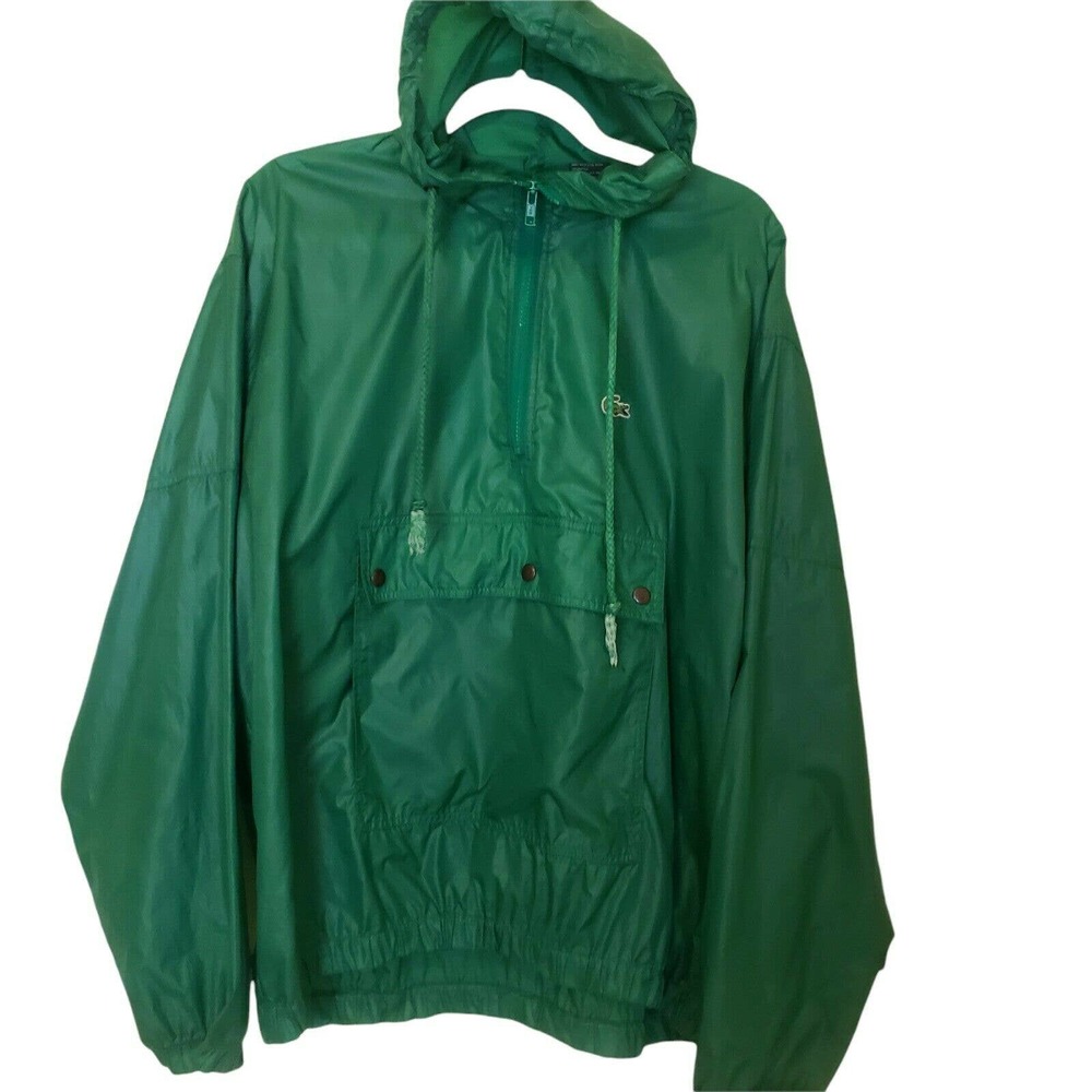 Vintage Izod Lacoste Windbreaker Green Hoodie 1/2 Zip Jacket Adult Size Large